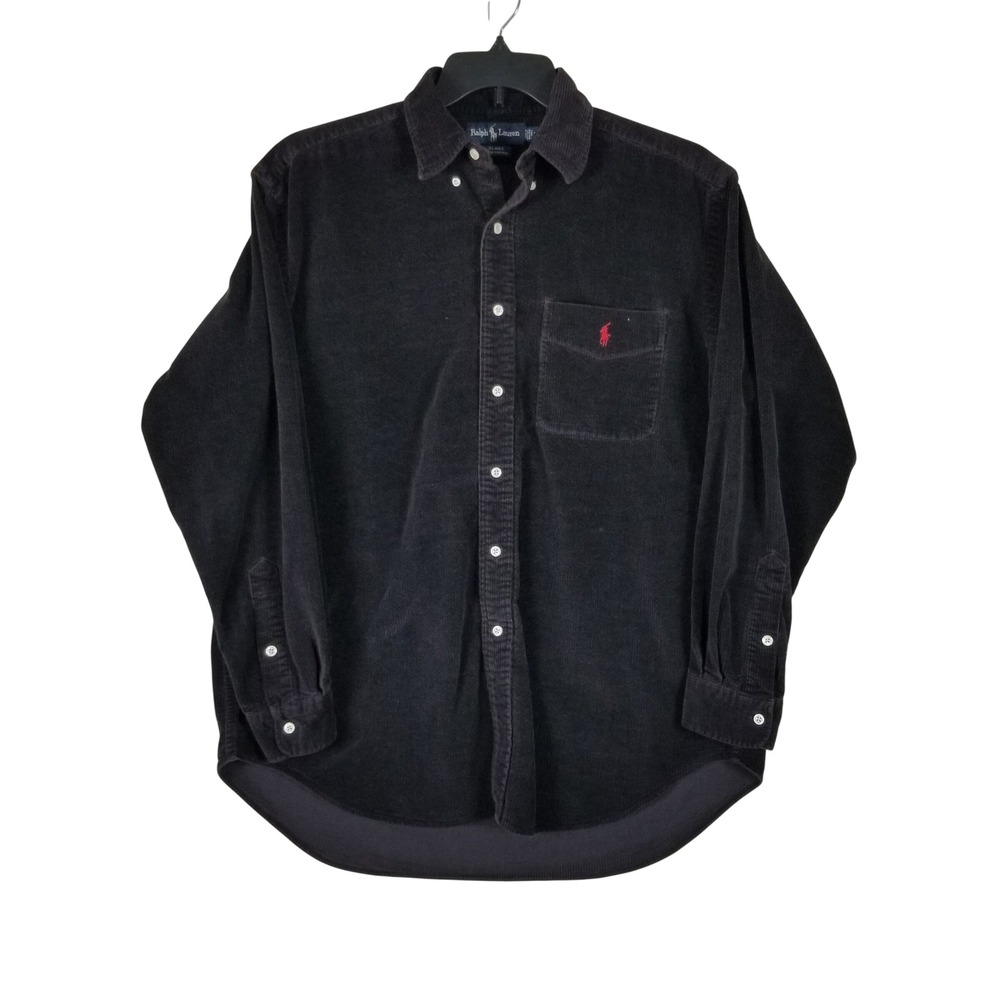 Ralph Lauren Blaire Button Down Men Large Black Corduroy Long Sleeve Pony Logo